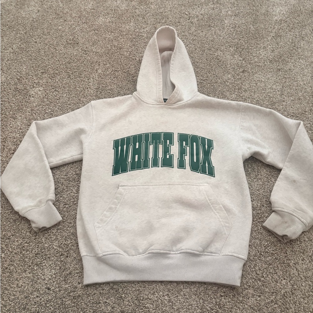 White Fox Hoodie with Green Logo